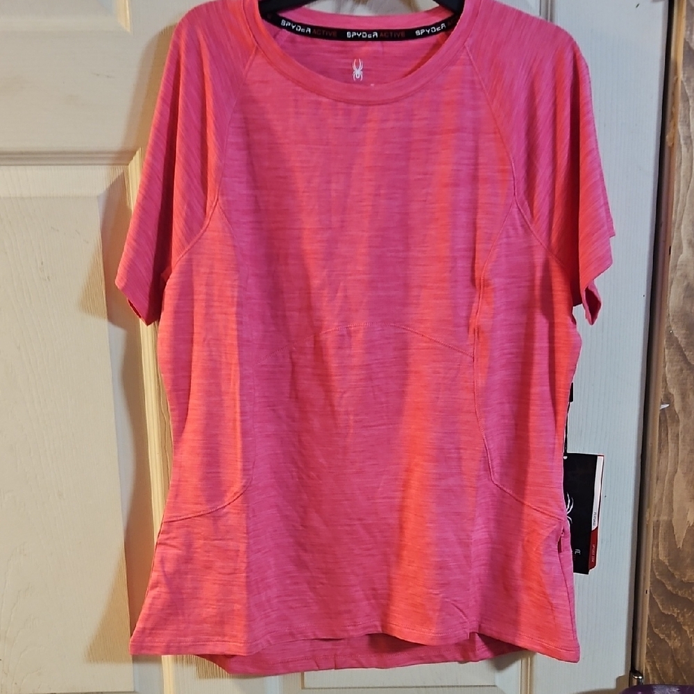 SPYDER WOMEN'S ATHLETIC TEE: ZIPPERED POCKET: PINK: NEW WITH TAGS: SIZE L